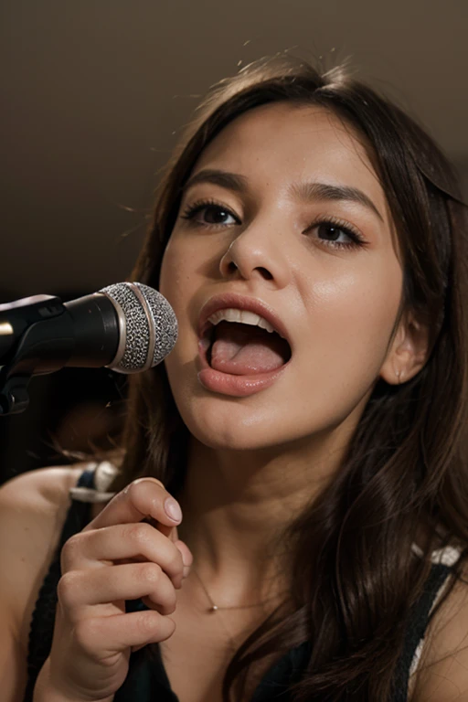Girl singing song face focus 