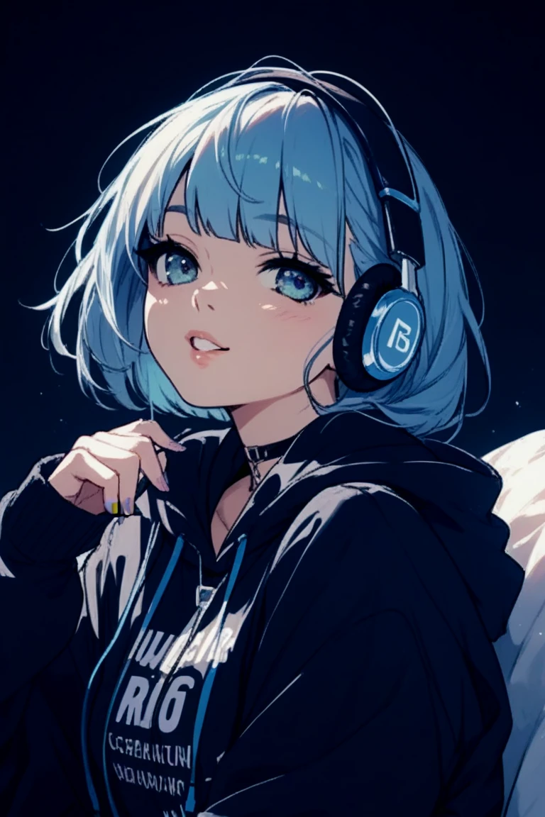 Bob girl with headphones、hoodie