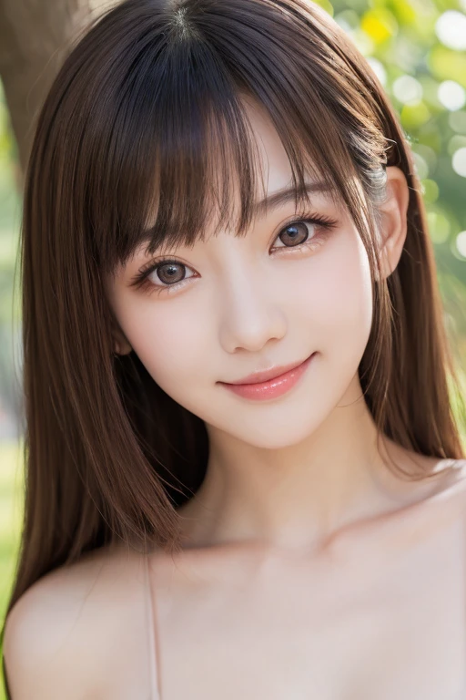 original, (masterpiece), (figure), (Beautiful and vivid background:1.25), (Depth of written boundary:0.7), Highest quality, shape, Very detailed, High resolution, 8k wallpaper, Perfect dynamic composition, Ultra detailed face, Natural Lip , Cleavage, (The eyelashes on both eyes are equal and beautiful.), (looking at the camera), (smile), whole body, (A Japanese-style open-air bath), naked
