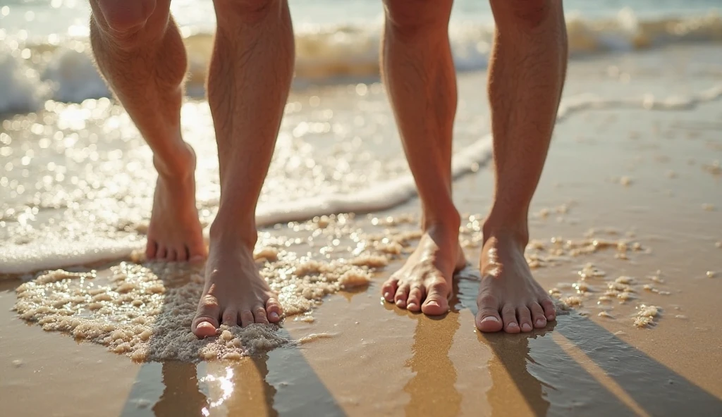 Young men showing sweaty feet
Smiling