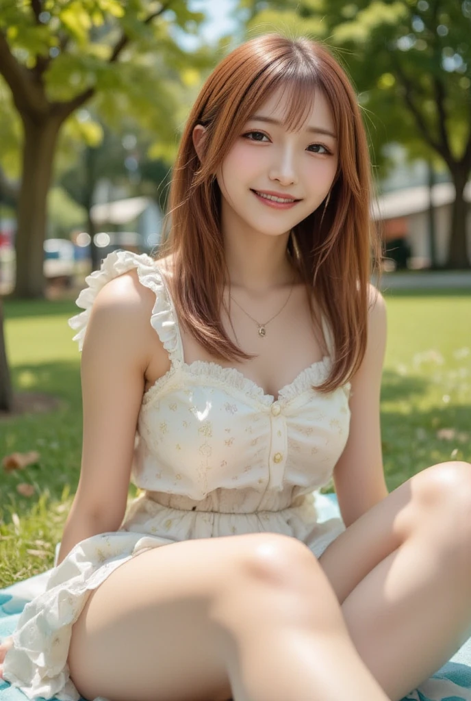 two girls, pretty girl、, smile, summer mini dress, thighs, 8k, masterpiece, high detail, high quality, High resolution, 最high quality, 16k,