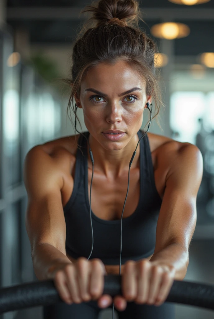 A girl in gym sweating all