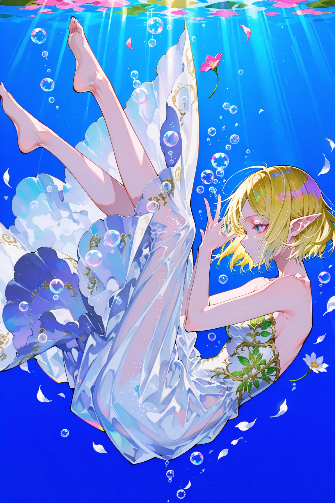 Harry Clarke, Katsuya Terada, Hiroshi Masumura, Jean Giraud, 　surreal　wondrous　strange　Whimsical　absurderes　fanciful　Sci-Fi Fantasy　Dive to the moon, beautiful miniskirt blonde girl Alice, perfect body