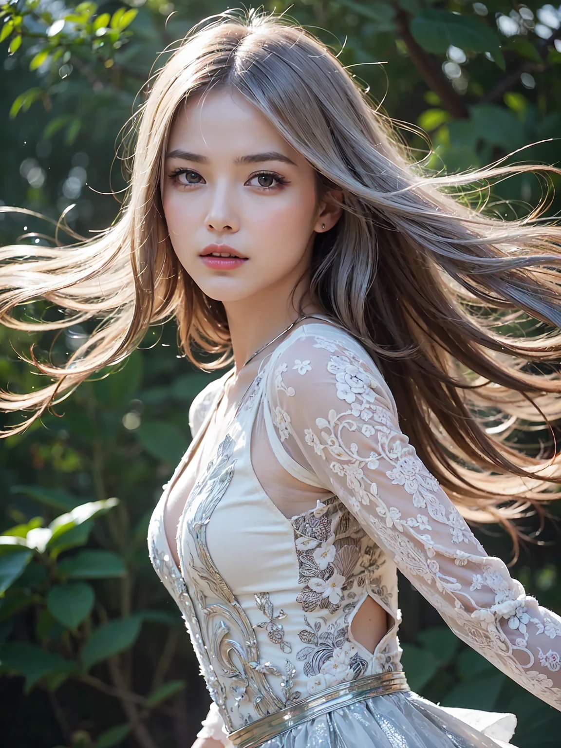 Asian, Beauty, Slender, Cute, 30s, Beautiful Face, Beautiful Skin, Actress, Mature, Upper Body, Light Brown Hair, Fine Hair, Small Face, Live Action, Masterpiece, Best Quality, Very Elaborate CG Unity 8K Wallpaper, Ultra High Definition, Casual Fashion, Lighting, Summer Fashion, Bob Hair, (Puffy Eyes), Look Audience, Turn Pose, Bleach Hair, Model Pose, Wall Background, Delicate skin type, light curly hair, hands around mouth, hair model shooting, chest not exposed, hair fluttering in the wind, pastel background