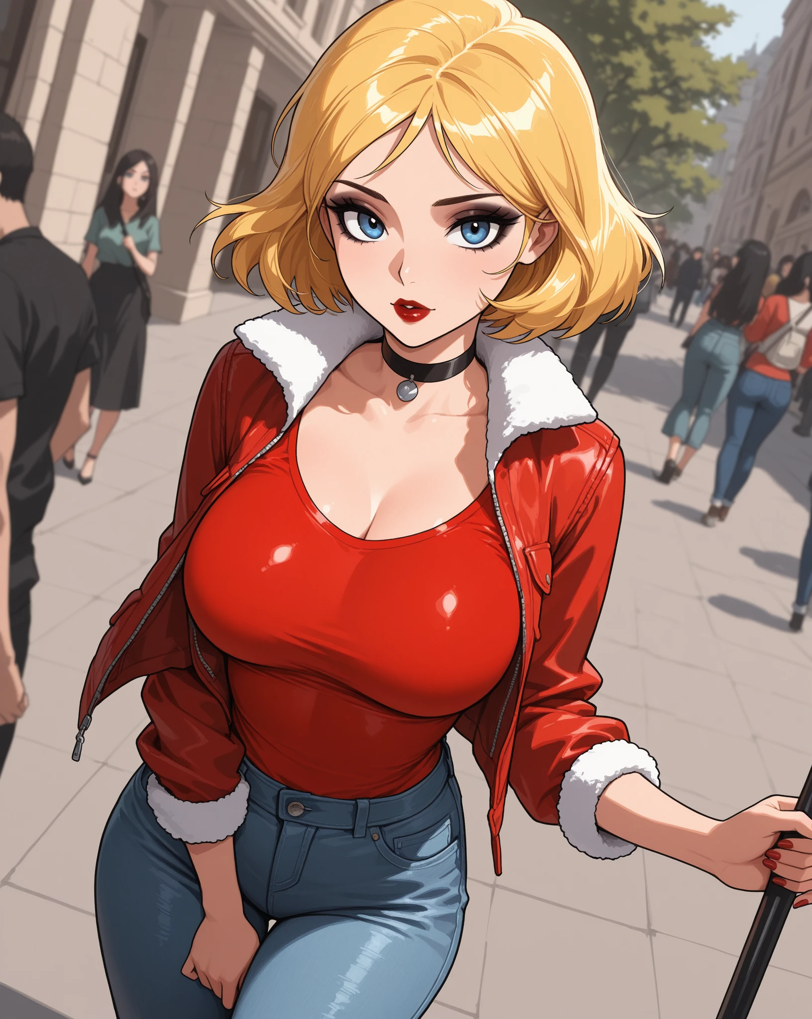 ((Highest quality、masterpiece、anime style、best quality、high resolution、8k、detailed、ultra-detailed:1.3))、Long legs:1.2, Beautiful woman with perfect figure:1.4、(Smiling:1.2), double eyelid、30-year-old female、((((One Woman,beautiful face,Beautiful face、London,upper body:1.5)))),Big Breasts、High resolution, accurate, Anatomically correct, Winner of numerous awards, High-resolution model, high quality, Very detailed, Ultra high definition, Textured skin,