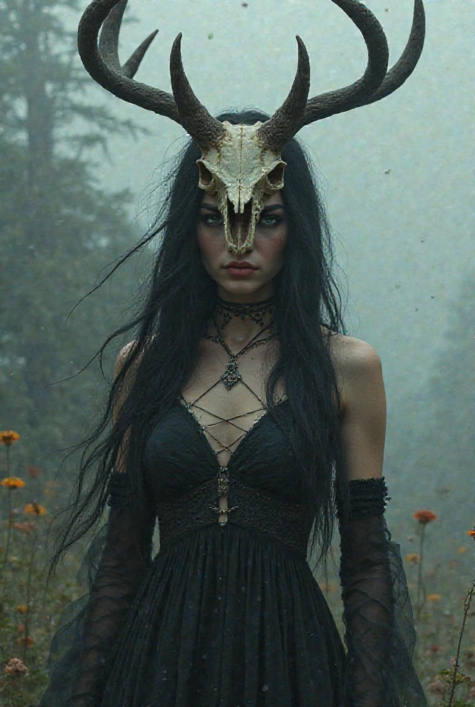 (((slavic godess of death))), wood and leafs on body, grey cracked skin, horns, devil eyes, natural skin texture, natural fur texture, 24mm, 4k textures, soft cinematicight, adobe lightroom, photolab, hdr, intricate, elegant, highly detailed, sharp focus, ((((cinematic look)))), soothing tones, insane details, intricate details, hyperdetailed, low contrast, soft cinematic light, dim colors, exposure blend, hdr, faded