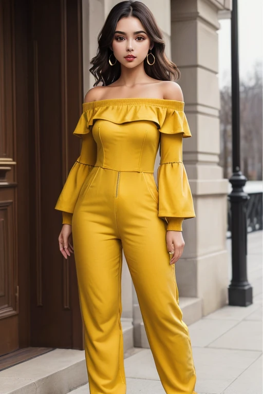 (masterpiece, best quality), beautiful woman, detailed sleeveless turtleneck top, pants, necklace, curly hair, perfect face, beautiful face, alluring, big gorgeous eyes, open mouth, happy, perfect slim fit body, (outdoor), city streets, new york, bright colors