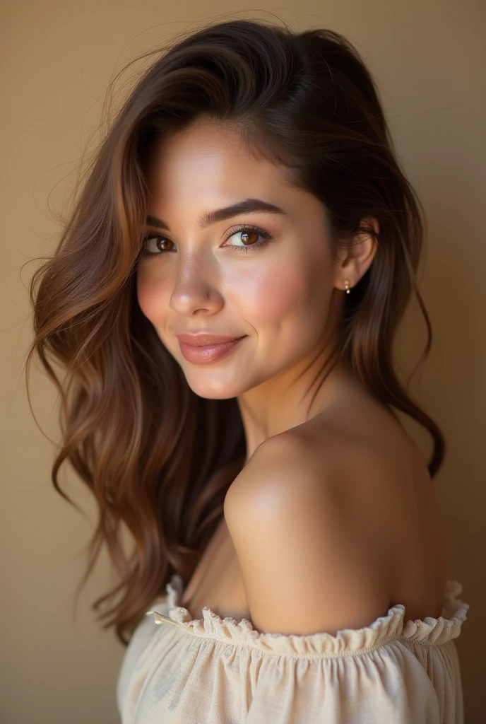 In this high-resolution, realistic photo, you find a frontal portrait of a 32-year-old Brazilian influencer named "Lydia" hailing from Florianópolis. Known for her radiant oval face and captivating appearance, Lydia exudes a sense of intelligence and warmth through her mesmerizing, light brown honey-colored eyes. With an impeccable balance of delicately feminine facial features, including an elegant nose and softly defined cheekbones, Lydia's full, naturally pink lips often curl into a warm, friendly smile, further enhancing her charm and sophistication.
Meticulously caring for her appearance, Lyd