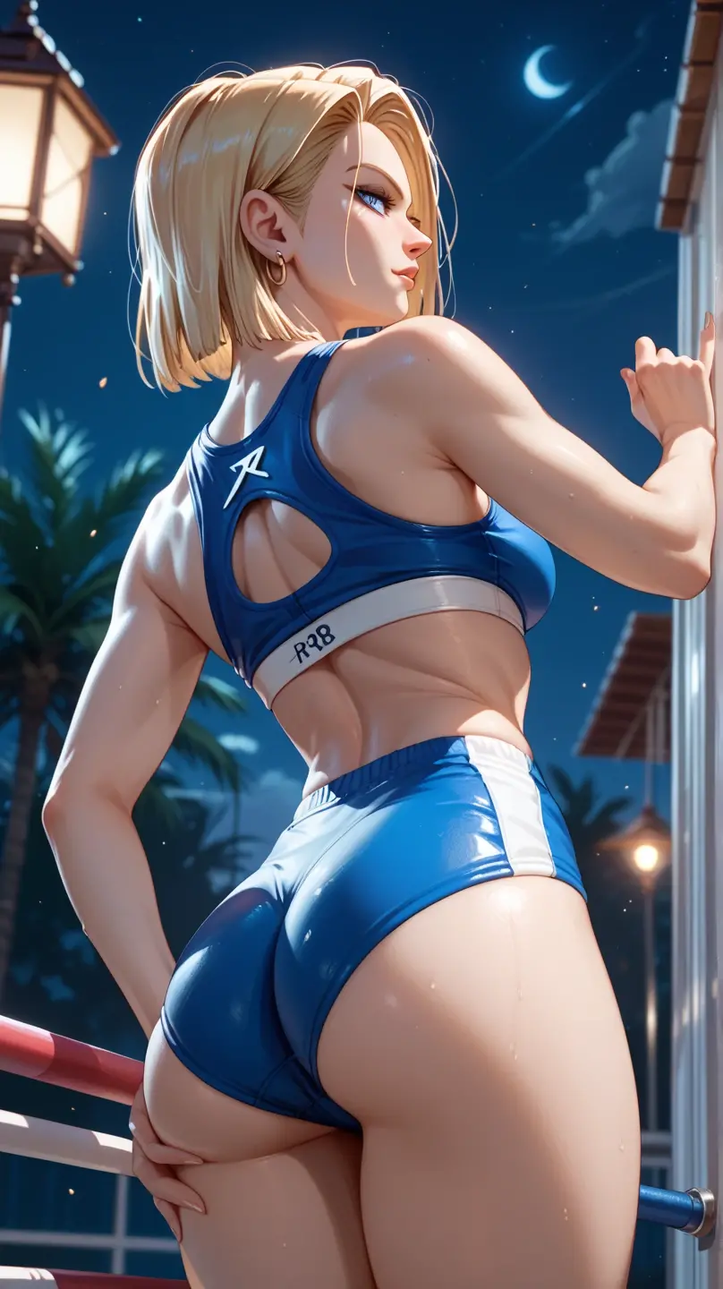 NSFW (Highest quality:1.5, High resolution, 超High resolution, 4K, Detailed lighting, Shaders)(Beautiful details:1.6)(Artoria Pendragon), alone (Swimwear)++ short hair,ponytail Parody, Blue choker, Beautiful Abs Beautiful arm muscles ((Are standing)) Realistic swimming pool Angle from below Cool look Beautiful ass