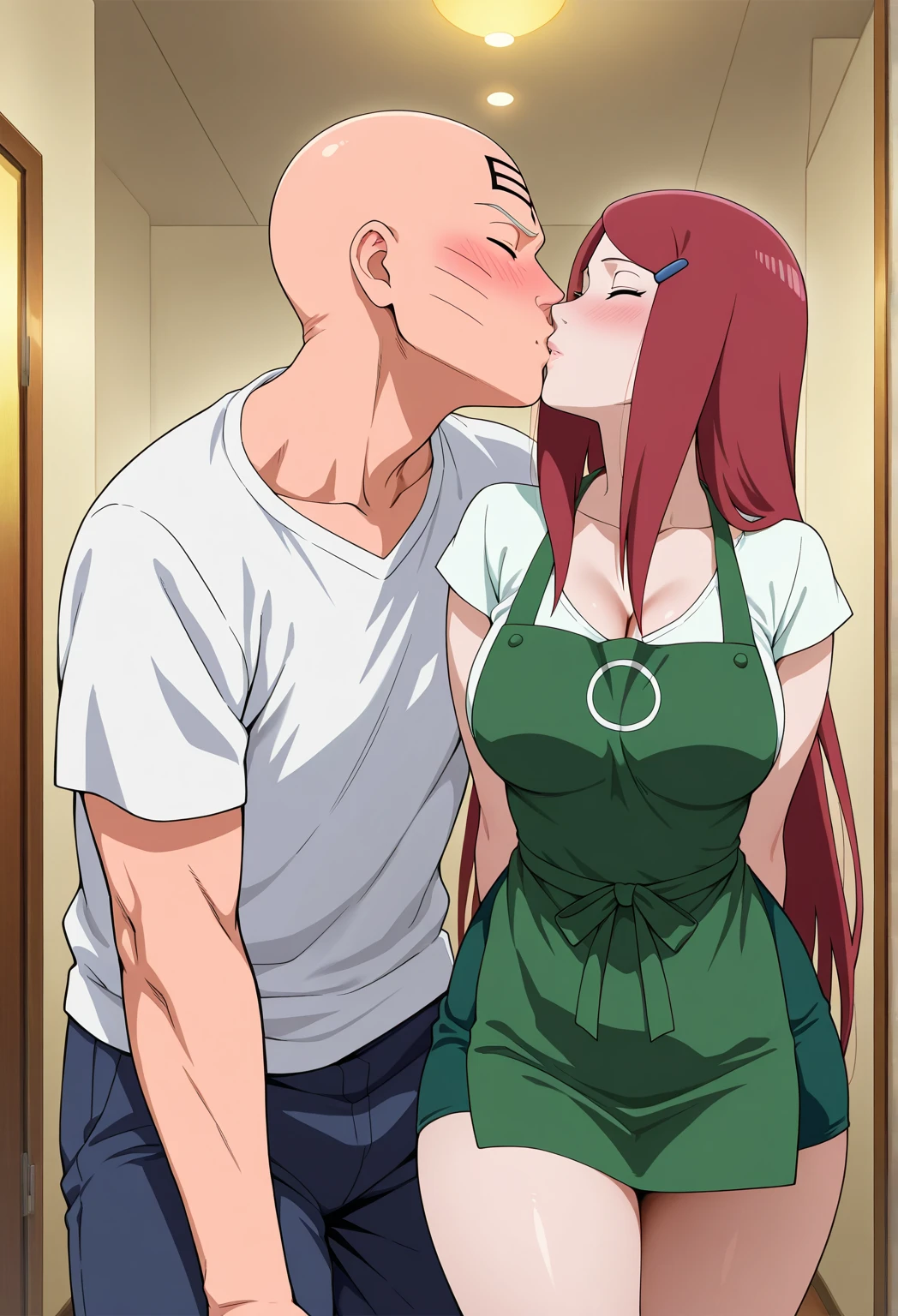 Masterpiece, best quality, Masterpiece, best quality, 1 woman , Long pink hair , purple eyes , sly face , naked , big breasts , abdomen , วางมือบนhip , hip , thigh , alley , 1 old man , long-sleeved shirt , Embrace a woman