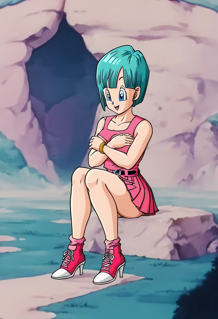 bulma, short hair, aquamarine hair, Bob-style cut. blue eyes - SeaArt AI