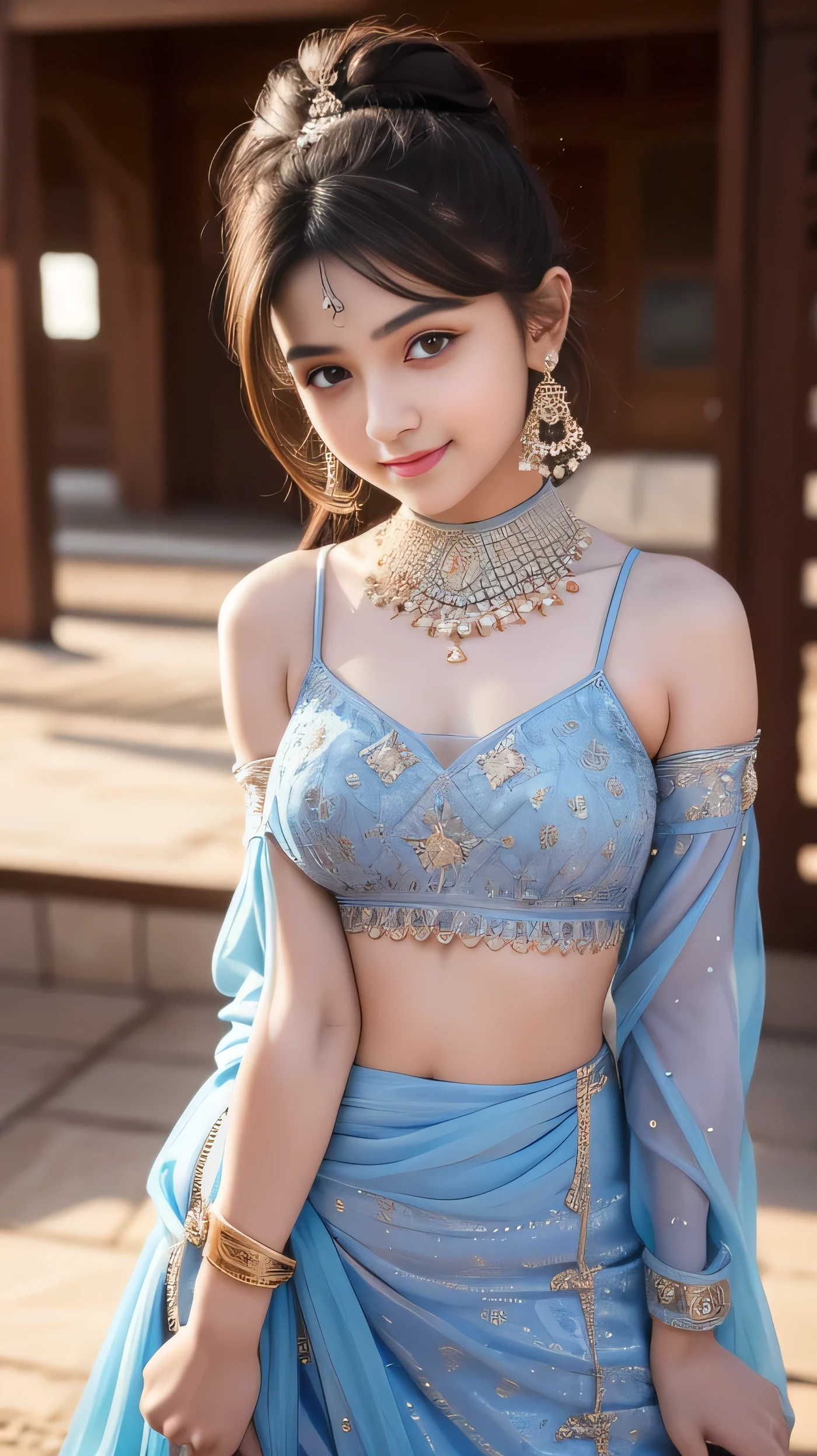 8K, ultra high detailed small pakistani full sharara small girl, happy smiling, bun hair, impressive hairstyle, detailed eyes, detailed lips, small pakistani girl, short height,small girl, shararah,she has thick thighs, little innocent face , wearing full sharara, indian traditional event, standing small girl,, whole body, full sharara