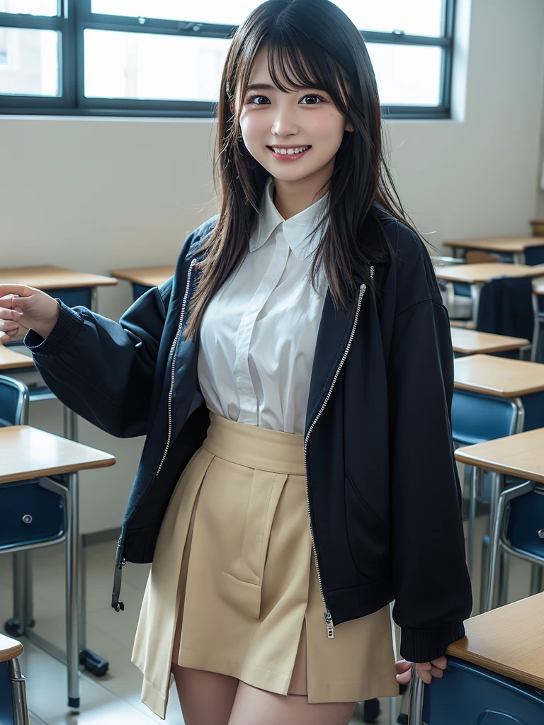 Super quality、8k、Pieces fly、(RAW Photos:1.4)、High resolution、((Xu々A composition that moves away from the subject))、((Full body photo from face to ankles))、((Perfect Anatomy))、Lean forward and place your hands on your knees、1 female 14 years old、Detailed skin、Glowing Skin、Baby Face、double eyelid、eyes with long eyelashes、Small face、smile、Open your mouth、Clean hairstyles、School corridor、Staring out the window、The windows provide natural light、Dreaming、School scene in Japan、I have a textbook、middle School girl、Blue and grey school bag on shoulder、、Slender and delicate body、Small breasts、A blazer uniform with green lines、girl 、Checked skirt、healthy、young woman、black tights、black tights、Black knee-high socks、茶色のloafers革靴、loafers、Full Body Shot、Clean hairstyles、Accentuates the lines of very slim legs