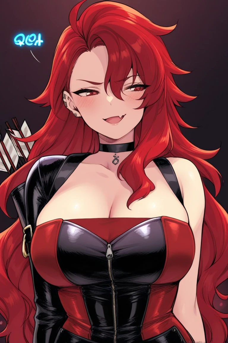 Code Geass, Kallen Stadfeldt 1girl, (((bimbo))), short red hair, puffy lips, painted lips, thick lips, wide hips, thick thighs, big breast, huge ass, revealing cleavage, erotic, Smile face, bubble butt, camel toe, Breasts, black leather jacket, white t shirt, blue jeans