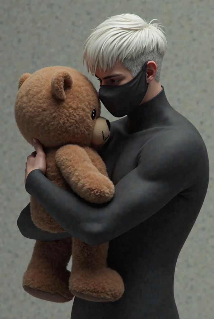 middle-aged Indonesian man, stocky and slightly stocky, wearing Spiderman Lycra, being hugged and kissed by a grandfather with a thin mustache wearing a black Zentai