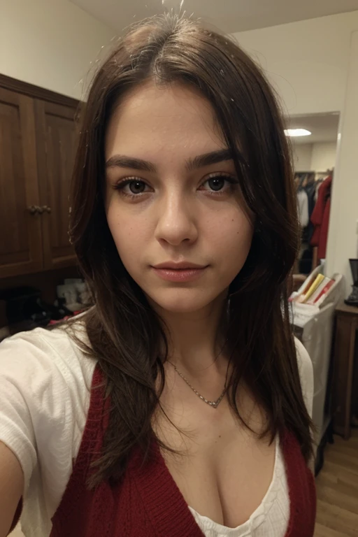 ((Best quality)), ((Meisterwerk)), (Detaillierte), perfektes Gesicht, Girl smiling selfie, Sperma auf der Lippen