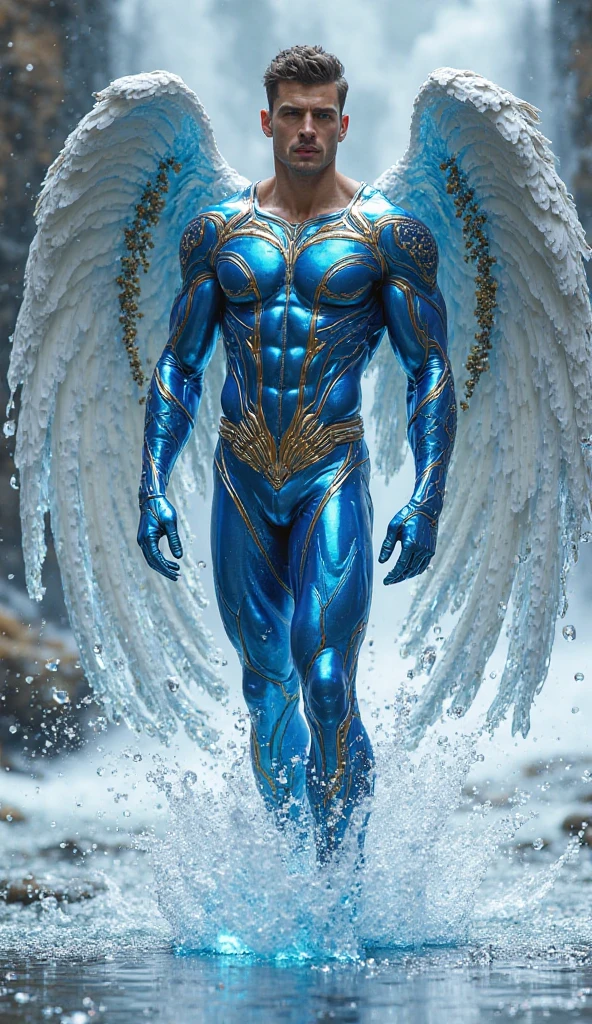 The fallen angel Raziel (flight:1.3), (with an all Azul-colored body), (bright yellow eyes:1.1), exhibits a demonic yet heroic figure. His large, (dirtied white wings), spread out in contrast against the dark city backdrop, create an intriguing dark fantasy style. The high-resolution image boasts an unparalleled level of detail, showcasing the soft, expressive, and highly-detailed face of the angel (actual:1). Every pore and vein on his face is visible, reflecting the photo-realistic quality. The full-color, 8K Ultra HD, 3D rendered image, powered by Unreal Engine v5.2,