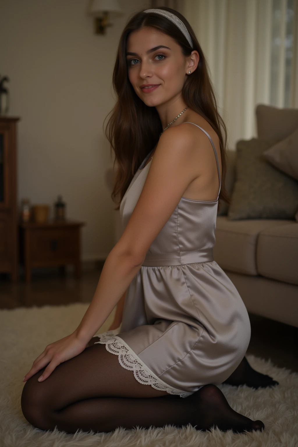 beautiful girl in black nighty