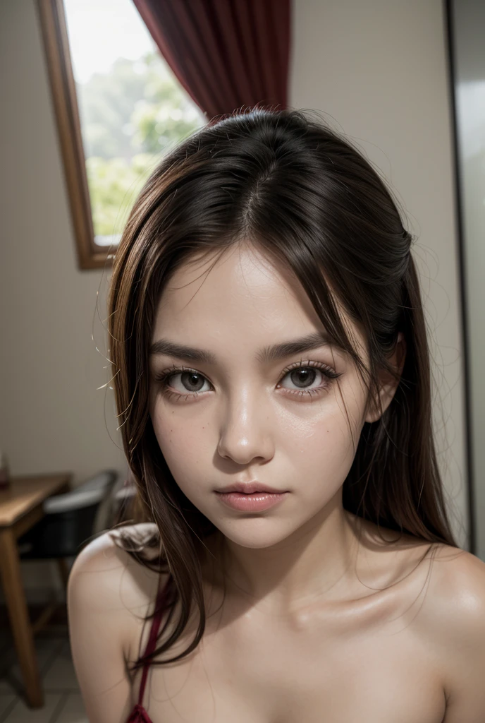 crie uma modelo loira de rosto e corpo perfeitos, peitos menores


