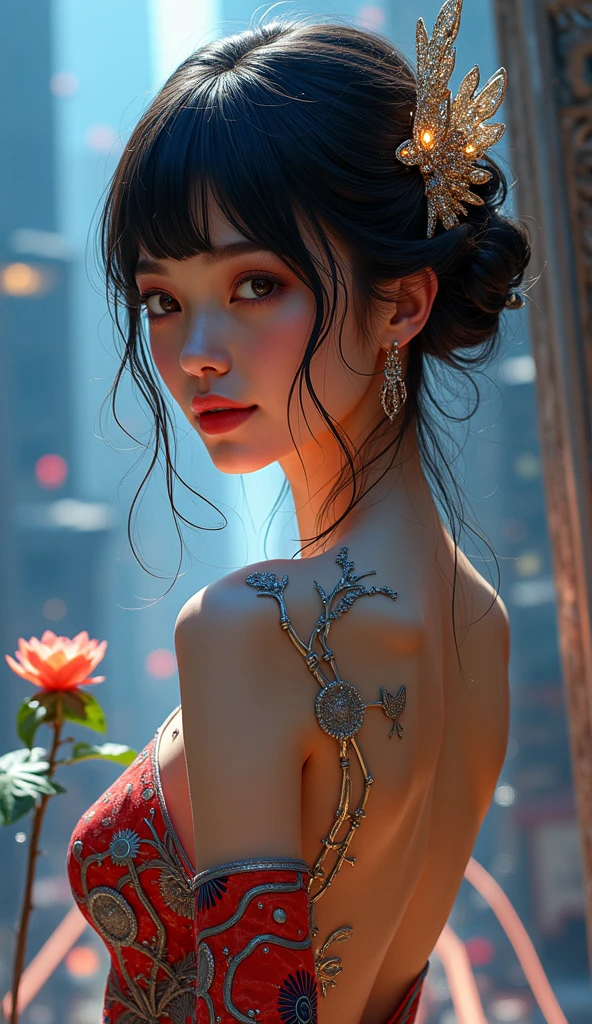 official art, unity 8k wallpaper, ultra detailed, beautiful and aesthetic, beautiful, masterpiece, best quality, (zentangle, mandala, tangle, entangle), dynamic angle, cowboyshot, the most beautiful form of chaos, elegant, a brutalist designed, vivid colours, romanticism, by james jean, roby dwi antono, ross tran, francis bacon, michal mraz, adrian ghenie, petra cortright, gerhard richter, takato yamamoto, ashley wood, atmospheric, enjoying a stream of music, where you can visualize the notes,ecstasy of flower, streaming musical notes visible, flower_style,rainbow-candy,style-swirlmagic
