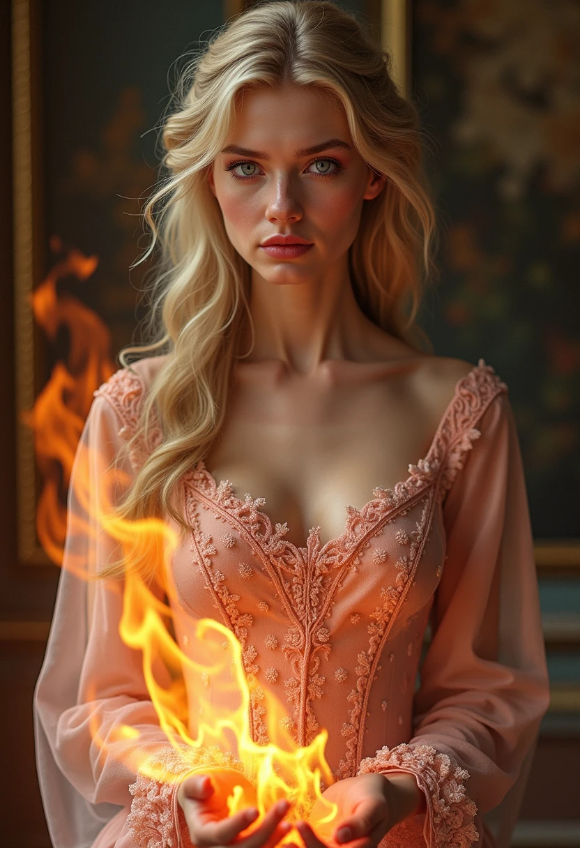 Goddess of Fire、emerge from the flames、Ifrit、See-through red dress
