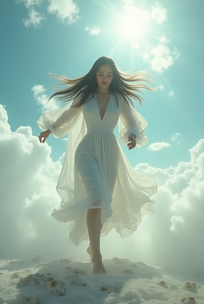 Woman flying in the sky Long Hair