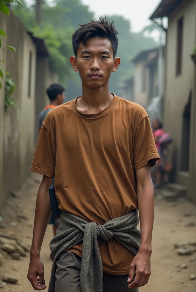 there is a man standing in the dirt with his hand up, thawan duchanee, nivanh chanthara, in style of thawan duchanee, potrait, portait image, protrait, ramil sunga, with index finger, around 1 9 years old, inspired by I Ketut Soki, in style of lam manh