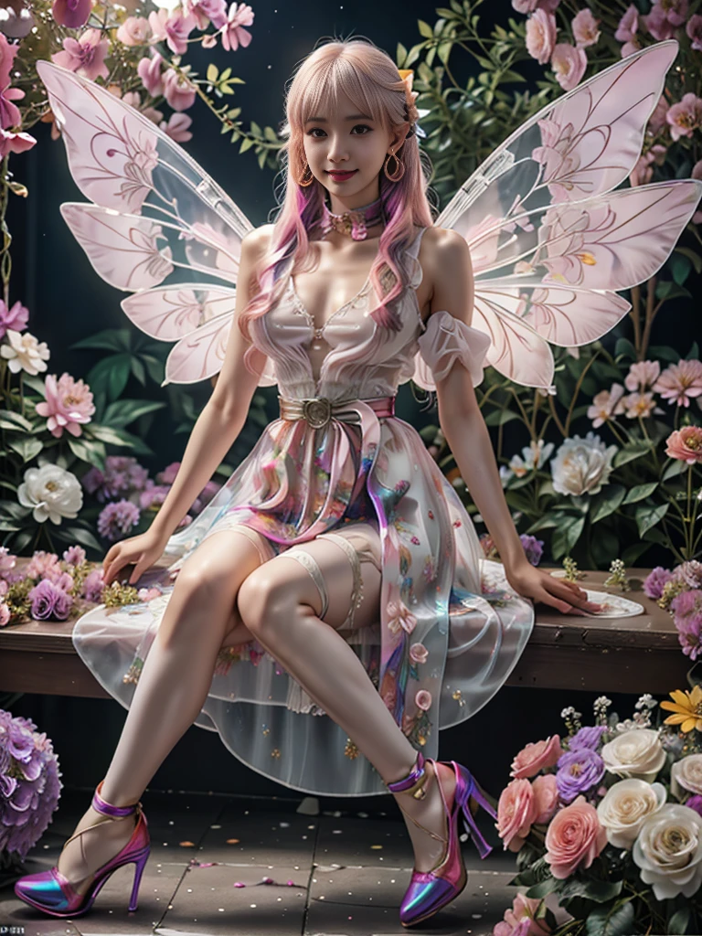 (Golden Ratio: 1.2), (Rose Graffiti: 1.2), (Fault Color: 1.3), [(White Background: 1.4): 10], (Full Body: 1.2), (Ultra Fine: 1.3), (Magician (Tarot): 1.6), (Paper: 1.2), (Fairy: 1.6), (Fairy Wings: 1.2), Full Body, Dangling, (Cool: 1.2), (Long Red Hair), (Butterfly Hair Ornament), (Flower Hair Accessory: 1.0), ((Sandals, Locket)), ( Colorful cocktail dress: 1.0) + (loose sleeve jacket: 1.3) + (fluttering colored tassels and ribbons: 1.2), (white stockings: 1.2), (color ink paper flower: 1.2), (sea of colorful flowers: 1.3), (chaotic geometry: 1.3), (negative space: 0.8), (artboard: 1.3), (etheric color ink flow: 1.3)