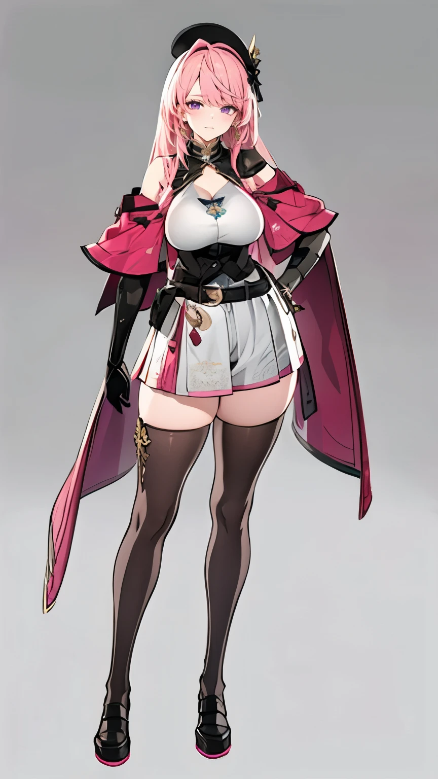 ((Masterpiece, plain background:1,2)) full body photo standing yellow bikini, barefoot, cleavage, leather corset, bracers, tiara, leather collar choker neck bell, shackles wristbands (muscular ass) (thin waist) (very horny) mature female Kuroimori animal ears, flower, glasses, hair flower, hair ornament, hand between legs, pink eyes, pink hair, rabbit ears, red-framed eyewear, sleeves rolled up, unbuttoned, unbuttoned shirt, Viera