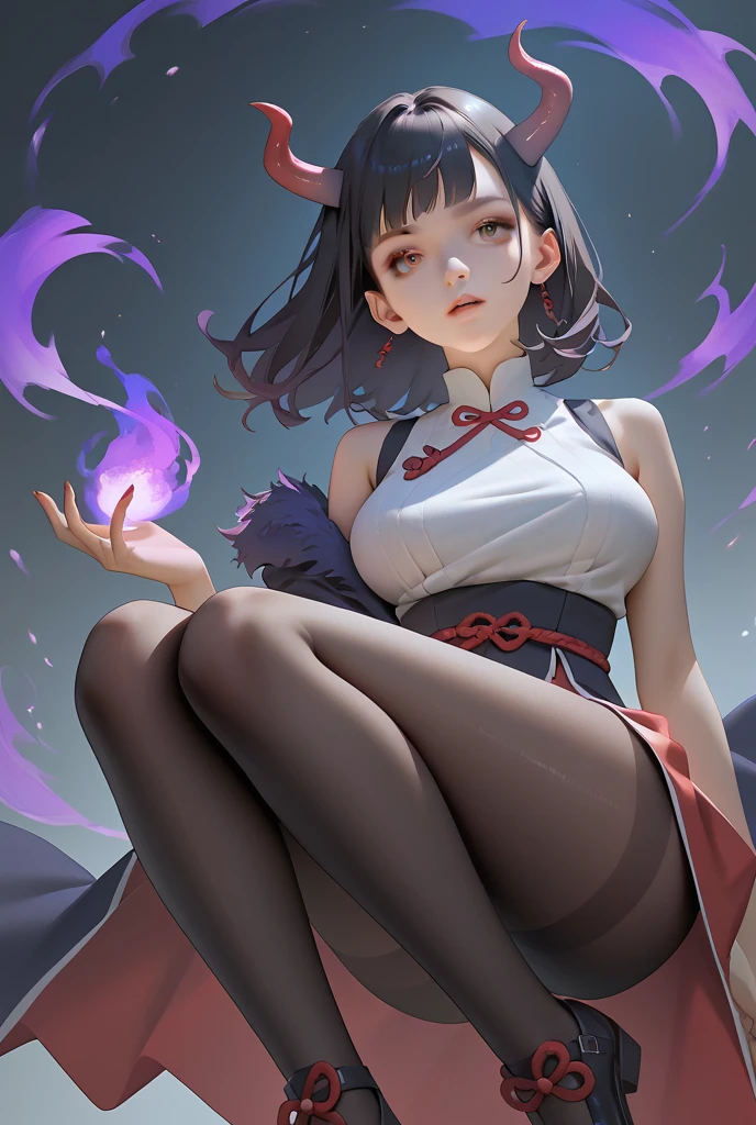 red-brown hair womanher eyes brown and her clothes a skirt pink and ribom pink night with stars, fighting with her super gun pink with your black cat fighting,