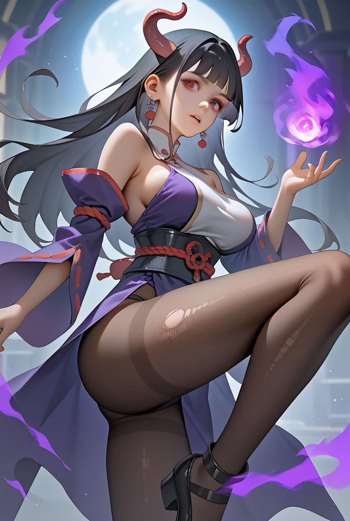 Best quality, masterpiece, super high resolution, original photo, a woman, white flowing long hair, black cheongsam, high heels, busty figure, temple, glasses, glowing skin, light smile
