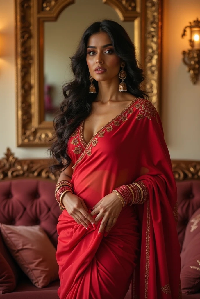 Beautiful 26years Indian housewife,big figure,red saree,see big tits