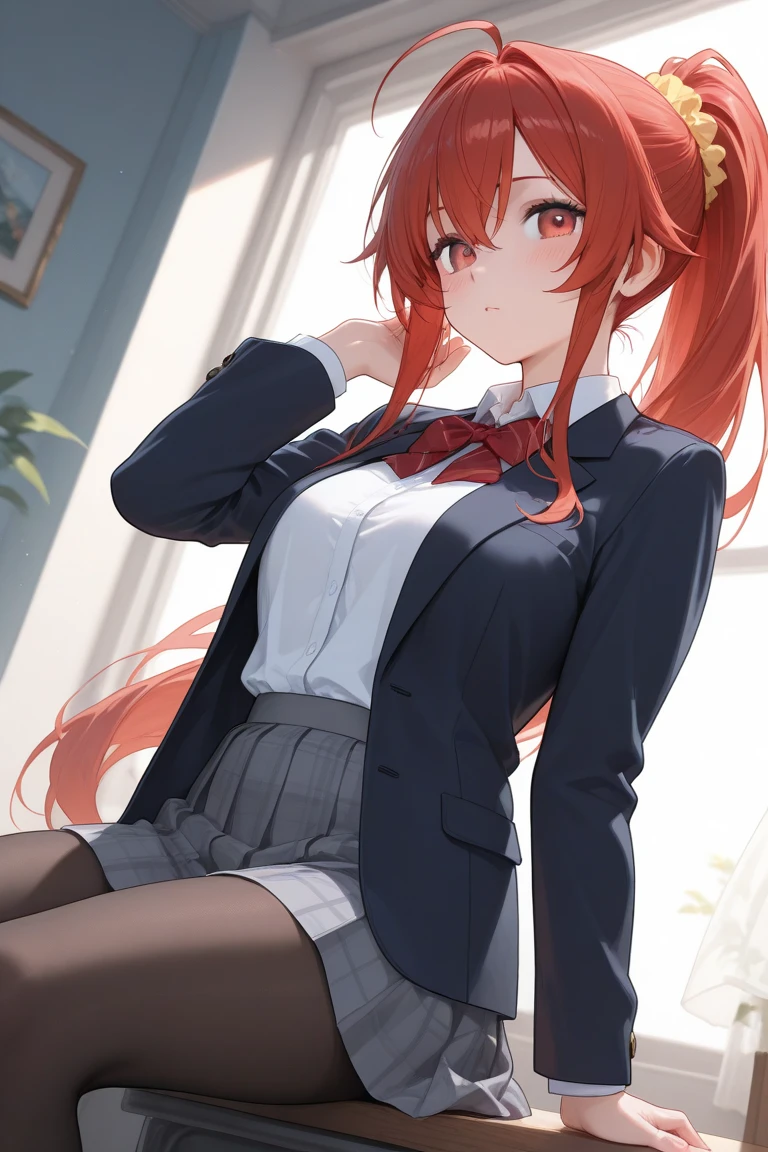 White background、Japan anime illustrations、成人male、アニメのmale、Orange Hair、all back、She has her bangs up、Black headband、Monocle、Purple Eyes、White shirt、Black vest、Black slacks、Brown leather shoeale