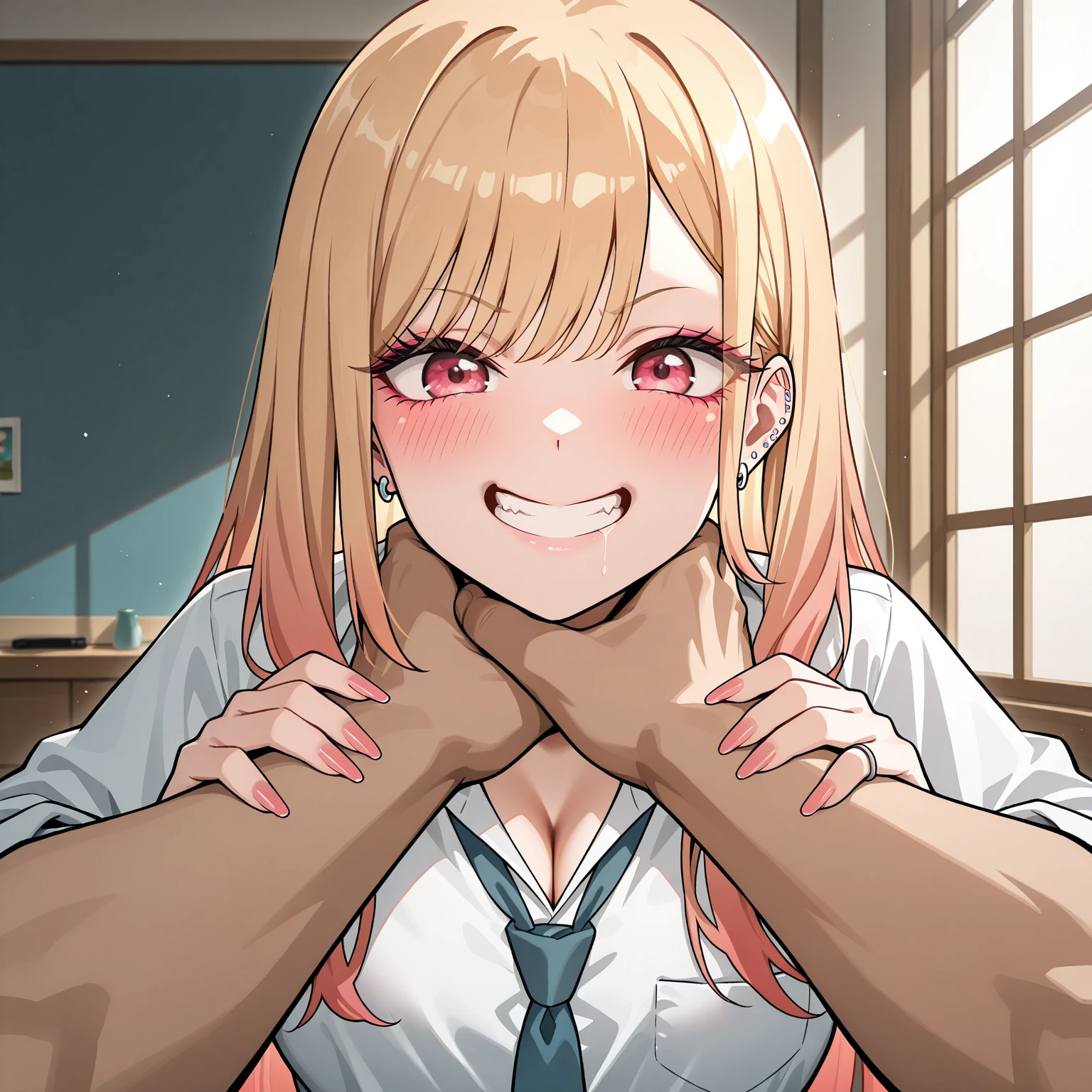Score_9, Score_8_up, Score_7_up, Score_6_up, Score_5_up, Score_4_up, source_anime, anime style, anime screencap, 1girl, holo, brown hair,long hair,red eyes, wolf girl,wolf ear,wolf tail, cum in mouth, cute, cum, seduce, seductive smile, full blush, penis, saliva, penis licking, alley