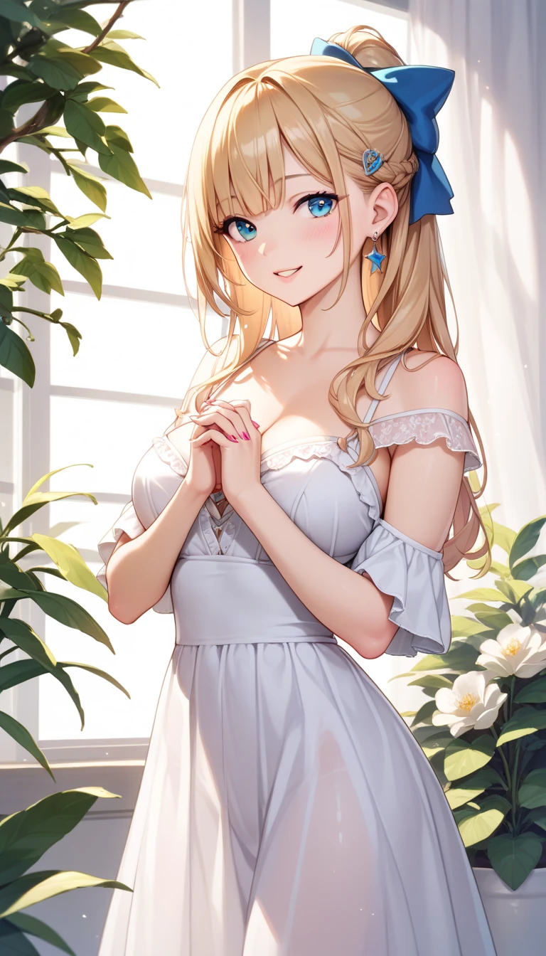 (Masterpiece:1.2, Best quality), cleavage,Large breasts,white shirt,(fine detailed beautiful eyes: 1.2), 1girll,Large breasts, Bare shoulders, flowers and petals, Beautiful concept illustration, (White background:0.5), (illustration:1.1), (Extremely fine and beautiful:1.1), (Perfect details:1.1), Cowboy shot,