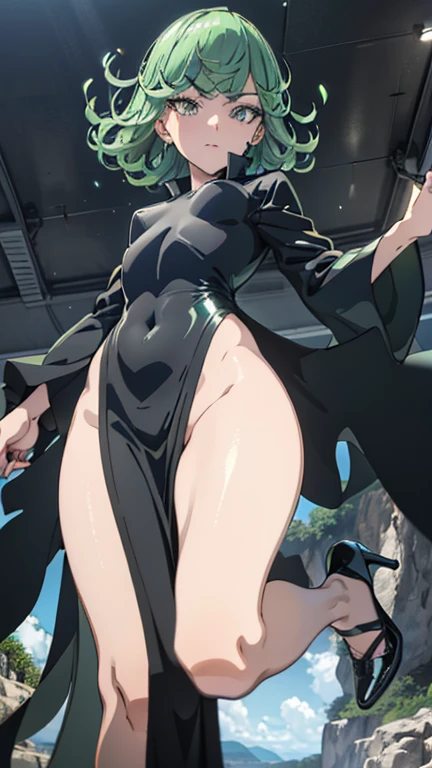 A fierce giantess in a skimpy black bodysuit, with long auburn hair and intense green eyes, lounges provocatively on a ruined bridge. She sits with her legs spread wide, her powerful legs crushing the remains of vehicles and tiny humans beneath her. She occasionally picks up groups of tiny people with her fingers, laughing as they struggle against her warm skin. Her body radiates raw eroticism and power. Her voice is filled with mocking laughter, her gaze one of cruel delight. Giantess, Goddess, sexy legs, bodysuit, hot, curvy body, mommy issues, tiny people, macrophilia, perspective from below, high quality, almost naked, mature woman, bridge, erotic, firm breasts, small breasts.


