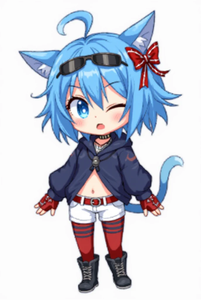 boy, cat, furry, bodyfur, tail, blue polo shirts, blue bloomers, bulge, blue gloves, blue boots, chibi, sparkling eyes