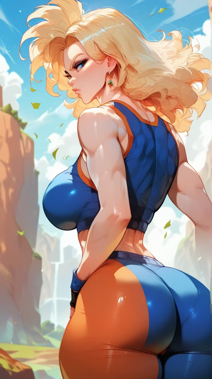 Android 18，Dragon Ball，Bikini，squatting on the ground，tmasterpiece，Huge stacked breasts，The kinky is exposed ，（Surreal breasttremely full breasts）），（（Super large）），Big breasts Thin waist，（（（Extremely large breasts））），seductiv，High detail，hyper qualit，high resolution，8K，8k smooth，(reality: 1.2)，(Highly realistic，Ultra-realistic，photograph realistic)，(Realism: 1.2)，Solo，(Perfect feminine curveig breasts:2)，(Huge breasts:2)，(gigantic cleavage breasts:2)，(Large breasts:2)，(Bare tits:1.4)，(chiseled abs : 1.1)，Nice strong legs，，(Curvy:1.1)，Narrow waist，(gigantic hip:1)，(Thick thighs:1)，(Thick legs:1)，Muscular，(body builder:2)