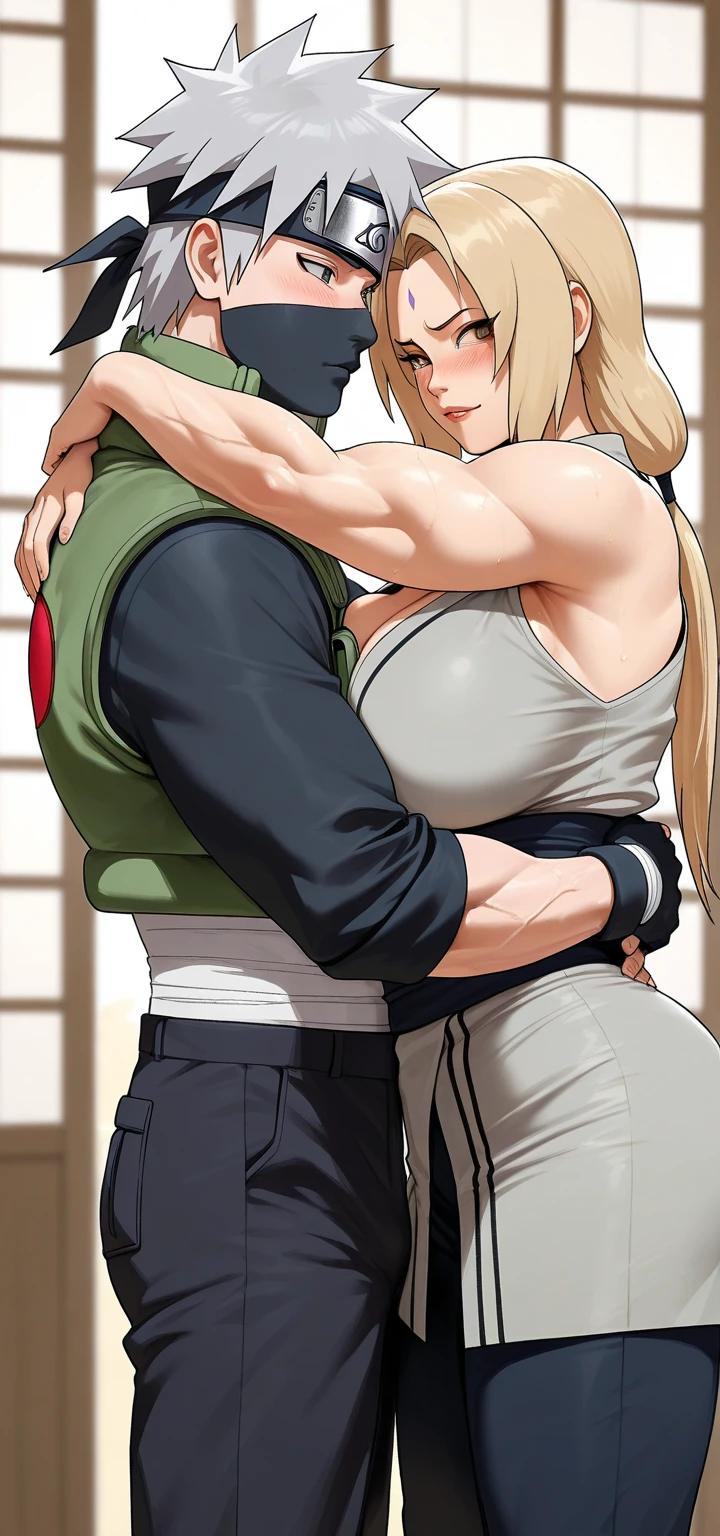 Tsunade, defined face, defined eyes, full lips, thin upturned nose, orgasmic expression, defined figure, thick legs, thin waist, huge breasts, detailed delicate hands, much more voluptuous, more muscular, much more lascivious, suck cock, titjob , blowjob, riding cock, doggy style