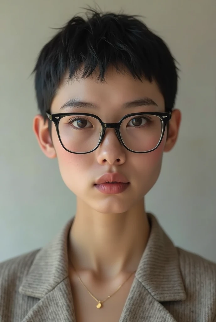 Thanks for reminding. I will describe in more detail the facial parts of the person in the picture.:

**1. Eyes:**
   - Eyes của người này to và rõ nét, highlighted by black-rimmed glasses. Glasses create an intellectual and focused appearance. Their gaze is straight into the camera., Create a sense of closeness and friendliness.

**2. nose:**
   - nose có hình dáng thẳng và cân đối với khuôn mặt. Cánh nose nhỏ gọn, not too big, create facial harmony. Phần đầu nose tròn nhẹ, not too sharp, suitable for round and soft face.

**3. mouth:**
   - This person&#39;s lips are of moderate thickness and natural color.. mouth hơi mím, not smiling, create a calm and gentle look. Clear lip line, brings a fresh and youthful look to the face.

**4. Overall combination:**
   - Facial parts such as eyes, nose, and mouth are in harmony with each other, create a pleasing and attractive appearance. Short hair and glasses add to the youthful look, modern and dynamic of the person in the photo.

With these details, I hope I have provided enough information you need.!This photo is a picture of a young person., has the following characteristics::

**1. look:**
   - The face is round and quite soft, with smooth skin. 
   - The person in the photo has quite big eyes., wearing glasses with black frames. Glasses make the face look more intellectual and serious..
   - Eyebrows are moderately thick and straight, create a youthful and modern look.

**2. Hairstyle:**
   - This person&#39;s hair is black., Short, neat cut and side-swept bangs. Hair has medium thickness, looks quite natural and suits the face.

**3. Trang phục:**
   - This person is wearing a white T-shirt., has a round collar. The shirt has some small black patterns on the shoulders and sleeves., create a simple yet modern highlight. The shirt is designed to fit the body quite well., gives a comfortable and dynamic look.

**4. backdrop:**
   - backdrop phía sau là một căn phòng với tông màu trầm, looks like a room