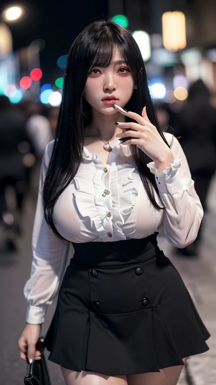 ((Best picture quality,8K))，Korean, top beauty，Very beautiful，(Medium shot:1.2), {{mature woman, 30-year-old lactating woman}}，(long black brown hair),（Real big tits, real detailed tits), (Huge breasts:1.4),ssmile, (In the school), (sex pose), seductive face, pervert woman, (japanese black school uniform, transparent clothes), (topless, show cleavage), thicc, holding breast, hand open shirts,, one woman