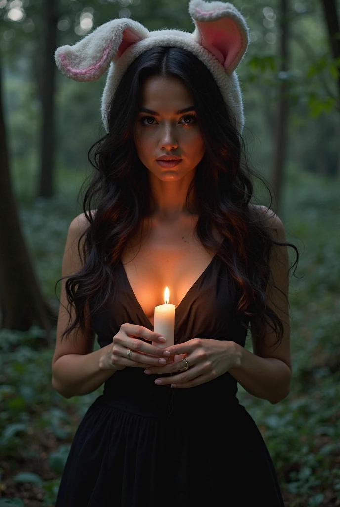 masterpiece, Highest quality, masterpiece, (One Girl), (letter), Evil Witch, Dark Energy, empty, Hollow Eyes, (an extremely evil), black magic, Dark Forest, Negative Energy, hell, empty, performer, Brown Hair,Wearing a black high-cut swimsuit、Anna's Ghost of Arendelle、Dead Girl