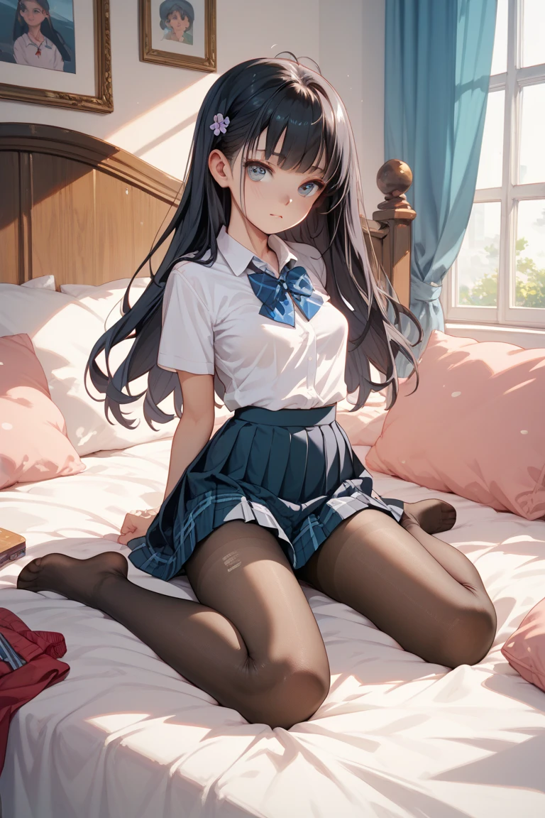 very cute and beautiful girl,(Very detailed美しい顔), (smile),blush,Black Hair,Seraphim,((White Hair、long hair)),(White Shirt、Pleated navy blue pread your legs、Squat)、Sitting、(From below)、(Lace panties), Country road, (Highest quality,masterpiece:1.0),Absurd,High resolution,Super detailed,Very detailed,32K,8k resolution, Intricate details,Movie Scenes,Detailed Background,alone,Dynamic Angle,