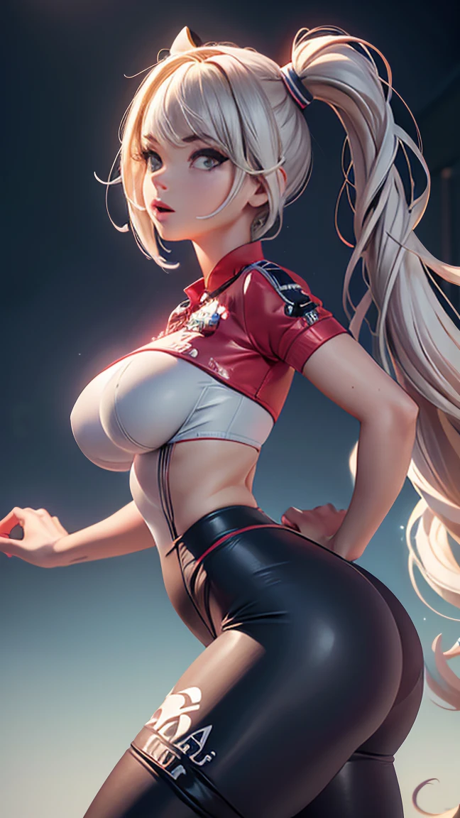 One girl, white short t-shirt, black leggings, nike sneakers, big ass, perfect breast, slim, cute, sexy, very detailed, exquisite lighting and composition, , 8k, sharp, highly detailed, high resolution,