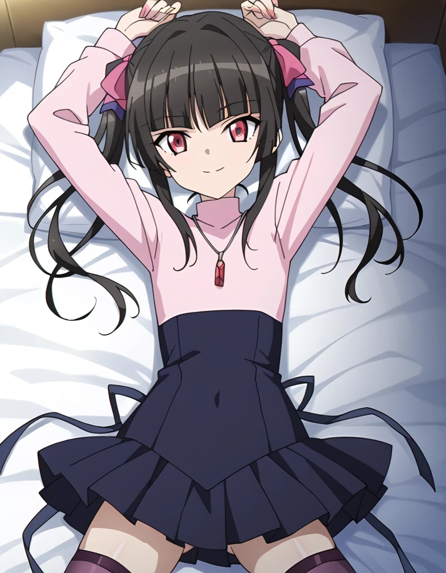 Anime girl laying in bed with her hands on her head - SeaArt AI
