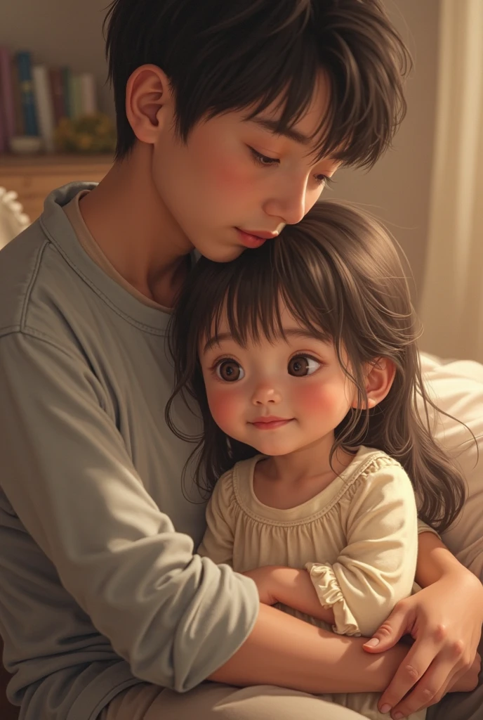 A boy and a girl holding a baby,Upper body body