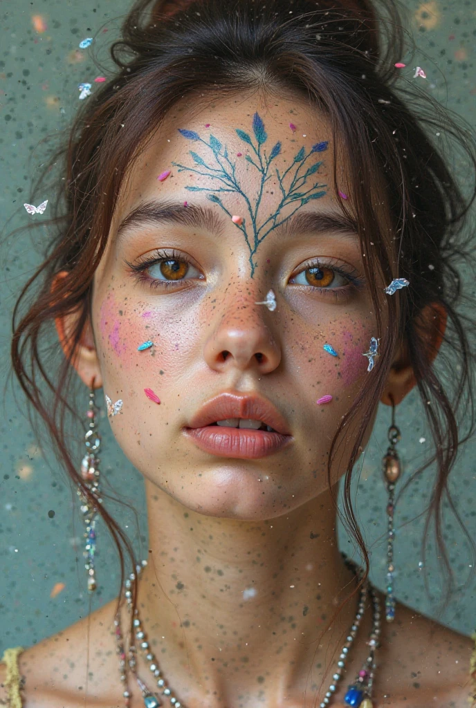 (8k, best quality, masterpiece:1.2),(best quality:1.0), (ultra highres:1.0), watercolor, a beautiful woman, shoulder, hair ribbons, by agnes cecile, half body portrait, extremely luminous bright design, pastel colors, (ink:1.3), autumn lights,