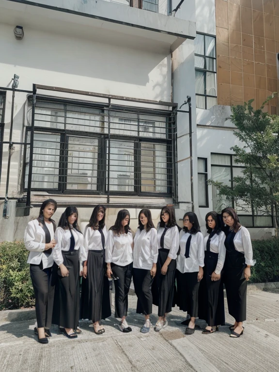 two women in brown skirts and tan shirts are standing outside, jk uniform, smooth in _ the background, old picture, wearing school uniform, with a twin, student, 📷 mungojerrie and rumpleteazer, casual pose, two girls, profile pic, school uniform, realism art, her friend, taken with sony alpha 9, wearing a school uniform, ultra detail face, pregnant