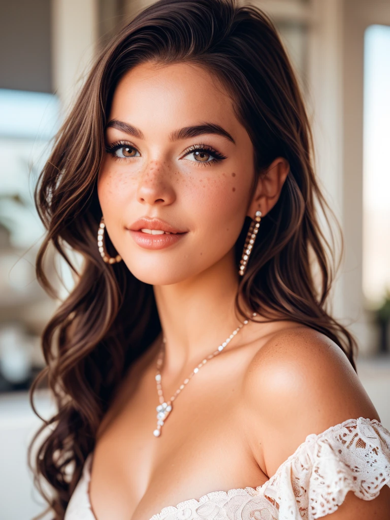 arafed woman with a necklace, large breasts, sitting on a kitchen counter, modern kitchen, white countertop, sexy girl with green eyes, portrait sophie mudd, brown hair and large eyes, selfie of a young woman, bedroom eyes, violet myers, without makeup, natural makeup, looking directly at the camera, face with artgram, subtle makeup, stunning full body shot, piercing green eyes, beautiful angle, attractive pose, cute girl, sexy pose, full body picture, full body, full body shoot, brunette goddess, high detail, satisfied pose, wearing only a blue bucket hat, average breasts, (beautiful detailed face, beautiful detailed eyes), (naked), glow, sweat, (sunbeam, sunlight), (nsfw:1.5)