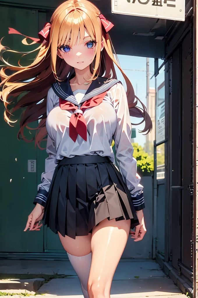 4k high resolution, anime young girl, hentai, school uniform, big , tight clothes,  bulging out of school uniform clothes, big thighs, sexy, teenage anime girl, big bulging out of clothes, wet, moaning red face, wet clothes